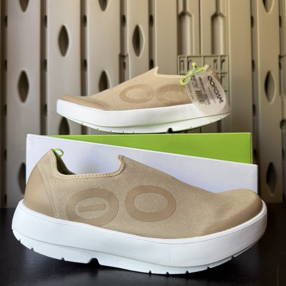 Oofos OOmg Eezee Men's Size 10 Slip On Recovery Sneakers Taupe Comfort Shoes